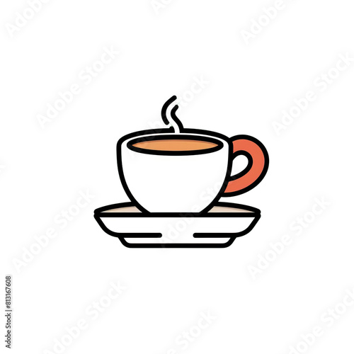 A simple illustration of a cup of coffee on a saucer. The coffee is steaming.