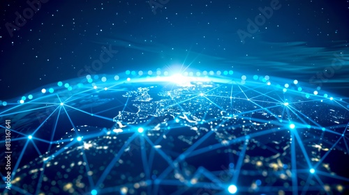 Futuristic Network over City at Night, Digital Connections Concept, Technology and Innovation, Cyber Space Theme, Abstract Background Illustration. AI