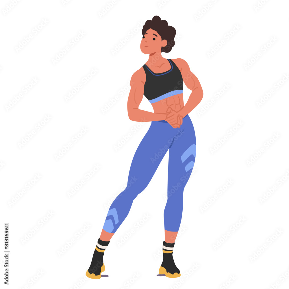 Powerfully Built Female Character Athlete In A Dynamic Pose, Dressed In Modern Sportswear, Woman Bodybuilder Posing Powerfully Built Female Character Athlete In A Dynamic Pose, Dressed In Modern Sportswear, Woman Bodybuilder Posing