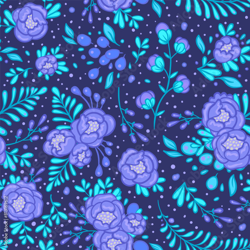 Seamless roses pattern. Vector illustration in freehand style. Stylish floral...