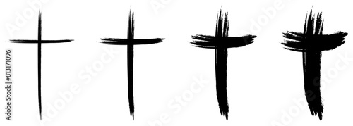Set of hand drawn brush christian cross icons. Vector illustration photo