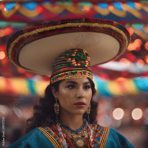 portrait of a woman in elaborate Native Mexican attire indigenous culture of latino heritage