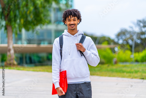 African american exchange student standing in the campus