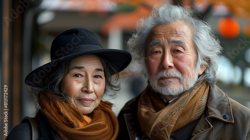 A portrait of happy senior Japanese couple