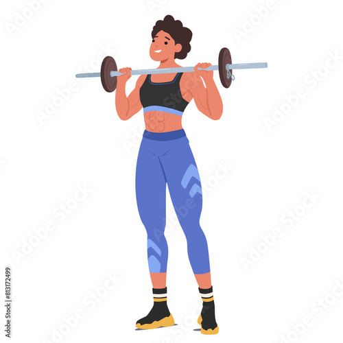 Strong Female Character Athlete With A Well-defined Physique Lifting A Barbell, Emphasizing Strength And Fitness