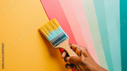 Creative Choices Designer's Hand with Paintbrush and Color Swatches Interior Design Inspiration photo