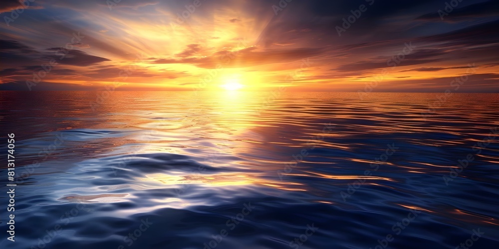 Capturing a High-Quality Sunrise HDRI Map with a Dark Golden Sky over Calm Water. Concept Sunrise Photography, HDRI Map, Dark Golden Sky, Calm Water, Nature Scenery