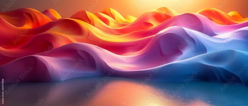 Rendering of an abstract 3D shape with curved lines in bright colors