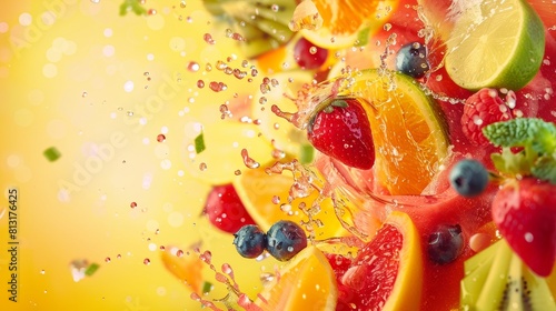 Blissful Burst Colorful Smoothie Fusion of Fresh Fruits and Veggies in Motion