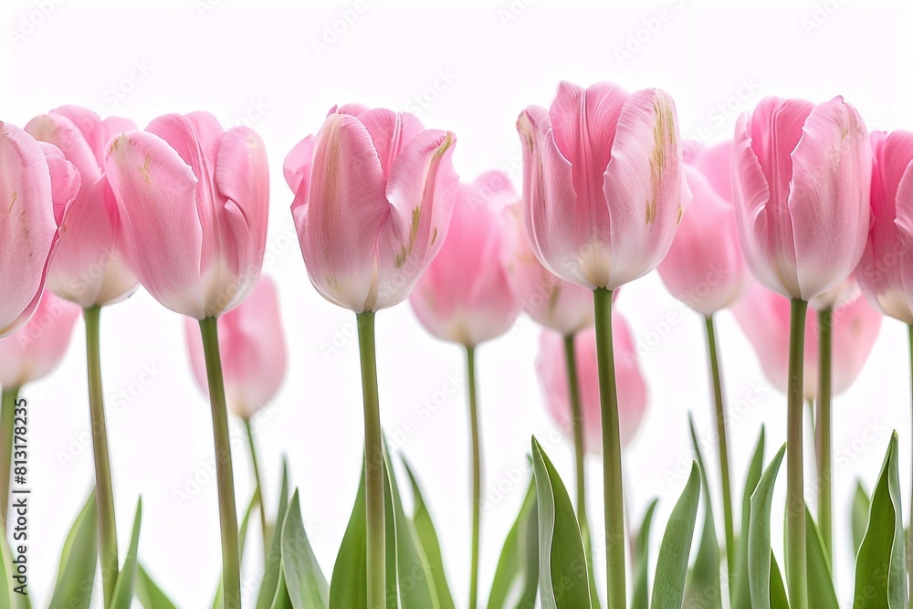 Fototapeta premium pink tulips on white background