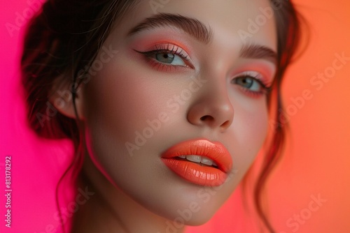 Wallpaper Mural Portrait of a beautiful young woman with bright pink makeup, showcasing her vibrant personality and confident expression. Torontodigital.ca