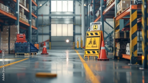 Protective Measures Warehouse Safety Signs and Equipment Ensuring Workplace Security photo