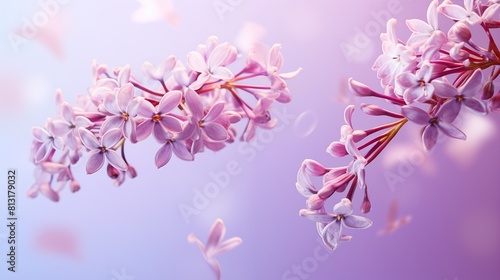 Delicate Lilac Blossoms Floating on Soft Purple Backdrop for a Serene Floral Scene