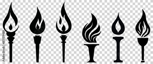 Fire torch icons. Vector illustration isolated on transparent background