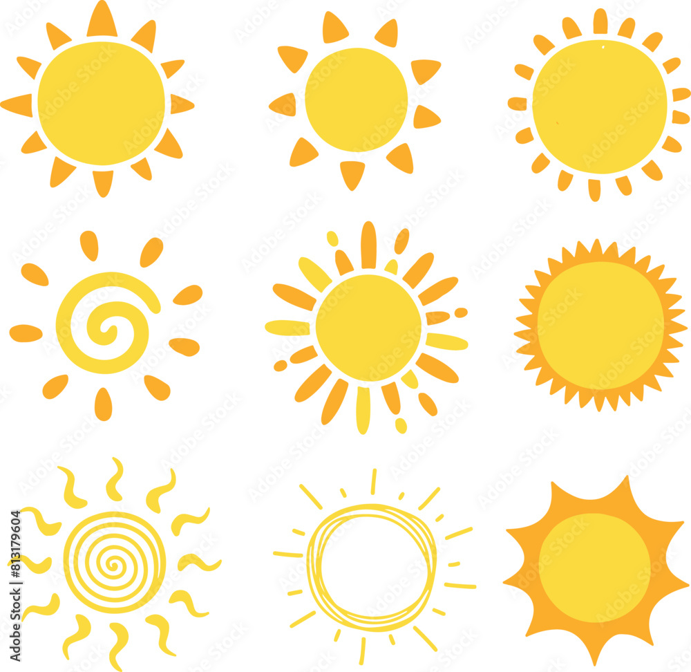 Pixel perfect icon set of cute cartoon style sunlight shapes, sun, light, heat, hot weather, solar power, yellow colour. Thin line icons, flat vector illustrations, isolated on transparent background Pixel perfect icon set of cute cartoon style sunlight shapes, sun, light, heat, hot weather, solar power, yellow colour. Thin line icons, flat vector illustrations, isolated on transparent background