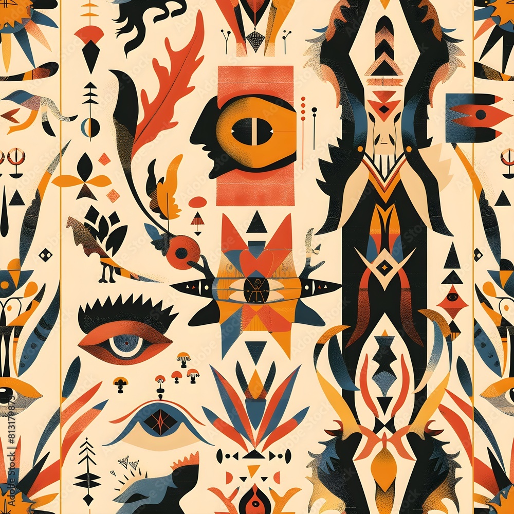 seamless pattern Cultural Fusion with a design that blends elements from different traditions and backgrounds. motifs, patterns, and symbols wallpaper background