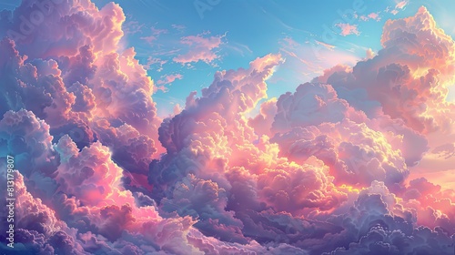 A beautiful sky with pink clouds. The sky is filled with clouds and the colors are very bright