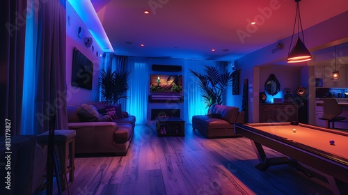 Tidy basement with gentle LED lighting offers cozy comfort.