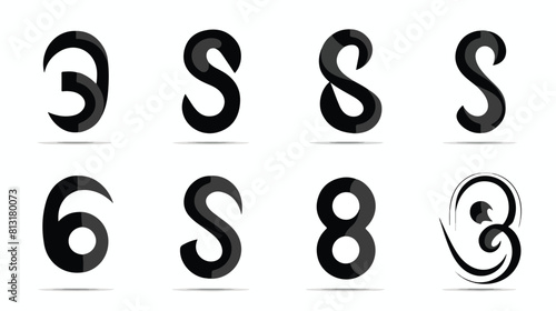 Set of black and white number three logo templates photo