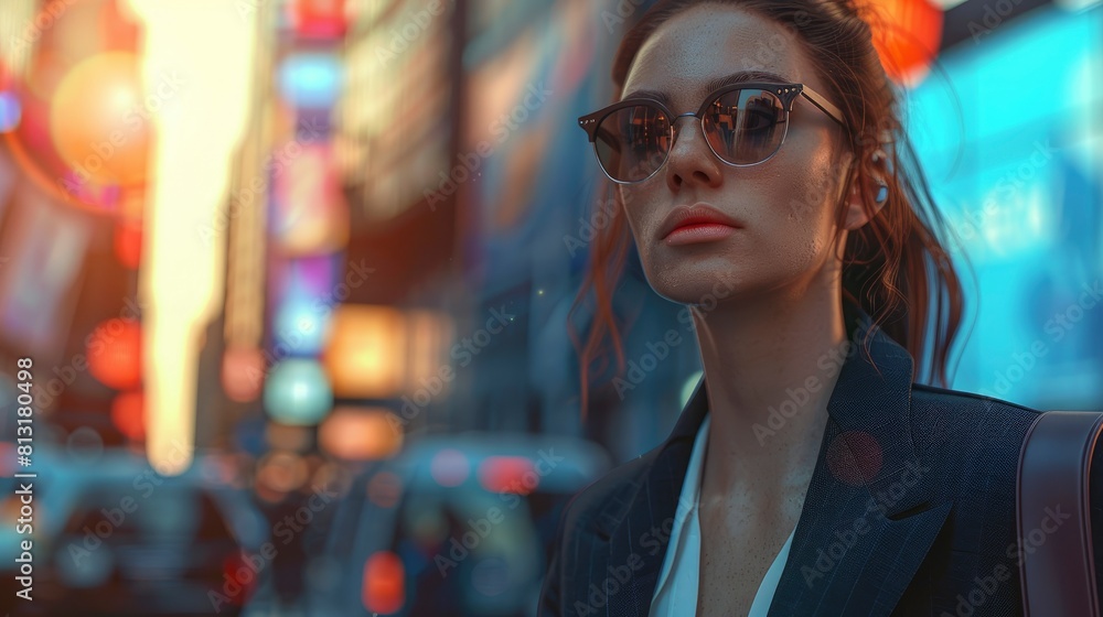 A Beautiful Businesswoman Commutes In The City, Balancing Work Commitments With Urban Life A Beautiful Businesswoman Commutes In The City, Balancing Work Commitments With Urban Life