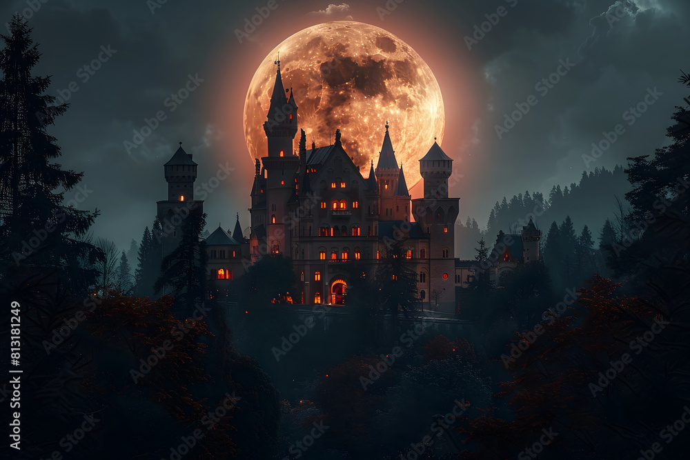 Abstract Halloween dark castle with full moon wallpaper High quality photo Abstract Halloween dark castle with full moon wallpaper High quality photo