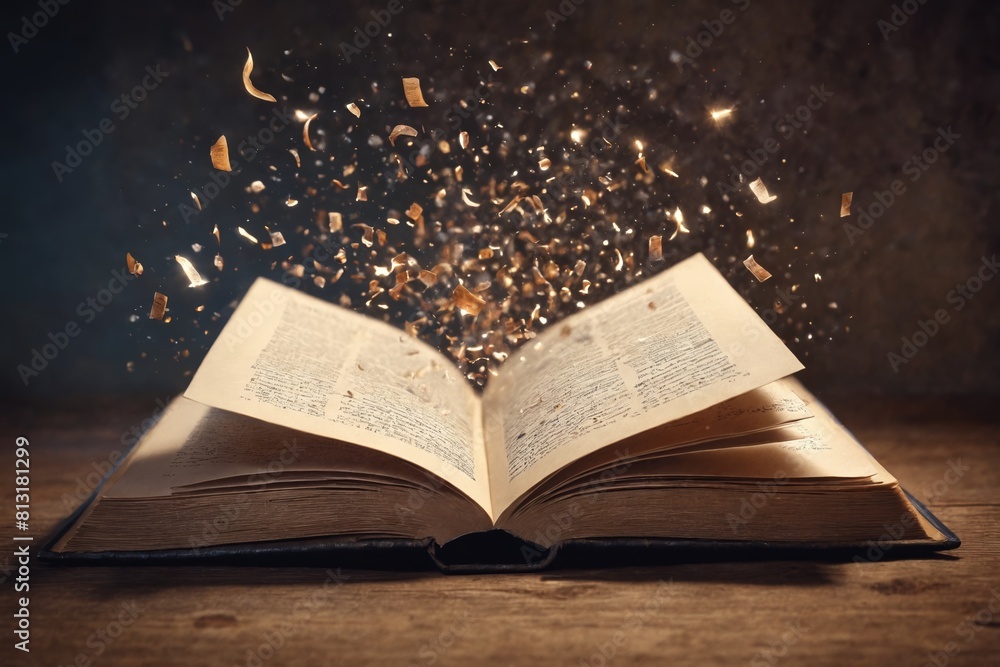 Obraz premium Whispers of the Past: Mystical Open Book with Fluttering Pages