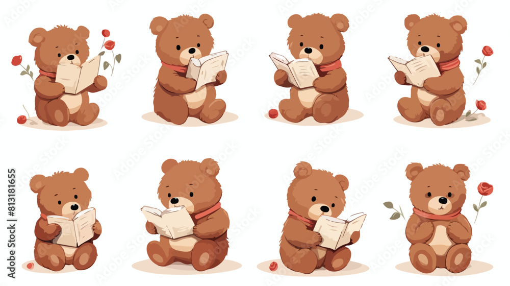 Set of cute teddy bear character standing sitting r