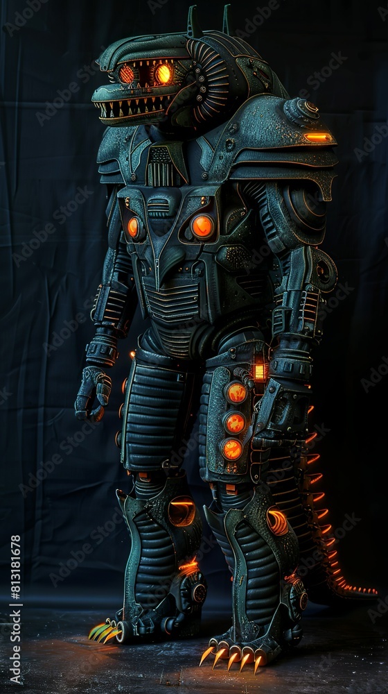 Retrofuturistic sci-fi toy robot figure on isolated black background Retrofuturistic sci-fi toy robot figure on isolated black background