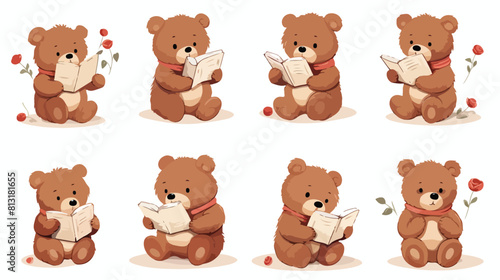 Set of cute teddy bear character standing sitting r © Vector