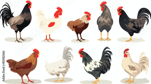 Set of different chickens vector sketch hand-drawn