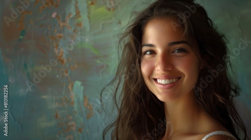 A Confident Latin Woman Smiles As She Looks At The Camera