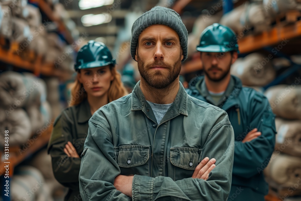 Group of industrial workers posing together Group of industrial workers posing together