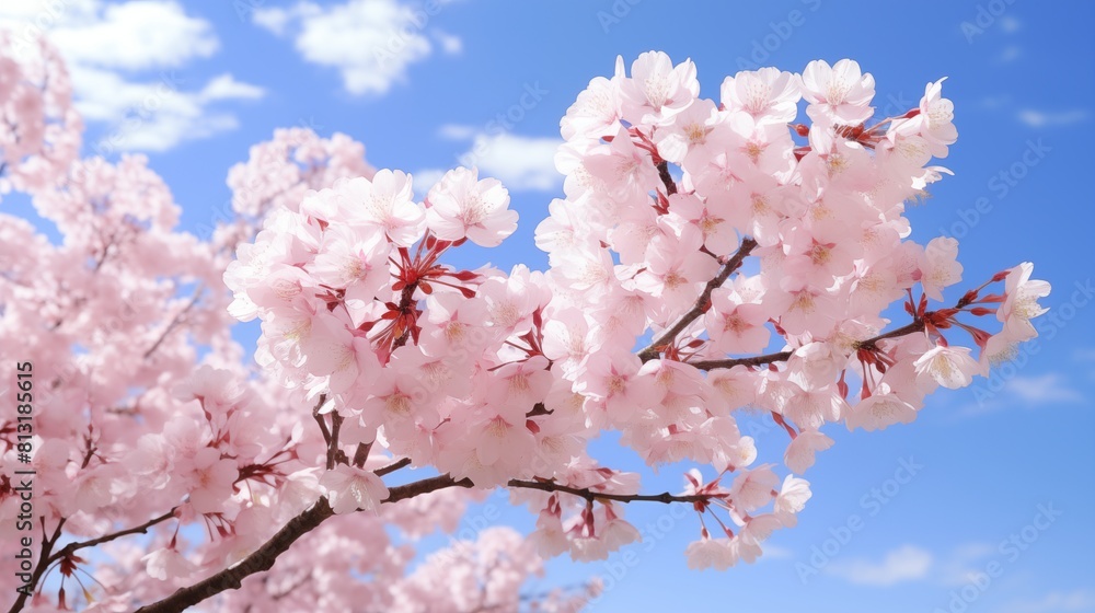 Blooming Cherry Blossoms Against a Clear Blue Sky Blooming Cherry Blossoms Against a Clear Blue Sky