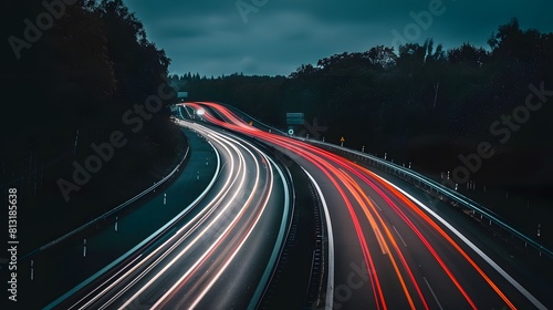 Long exposure of a road with light trails of passing vehicles at night