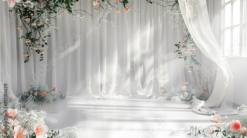Gorgeous chapel for wedding celebration, many pretty flowers, beautiful decorations for wedding, copy space,space for text,Generous AI,結婚式のお祝いのための豪華なチャペル、多くの綺麗な花々、結婚式の美しい装飾、コピースペース,テキスト用スペース