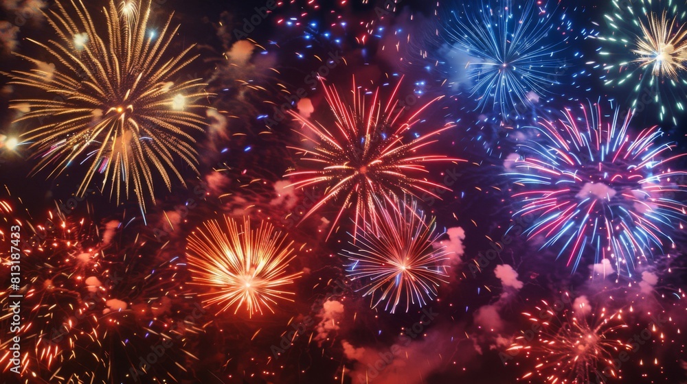 Fototapeta premium A spectacular fireworks display lighting up the night sky, mesmerizing spectators during a grand festival celebration.