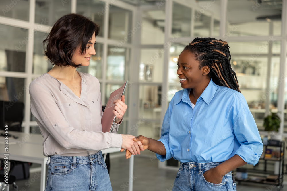 Obraz premium Colleagues discussing about project in office