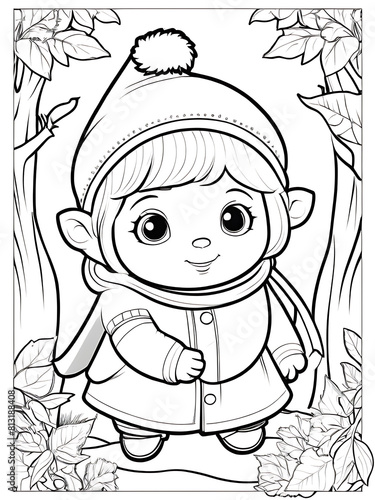 Gnome line smoothly outline coloring page white bedground ai generated