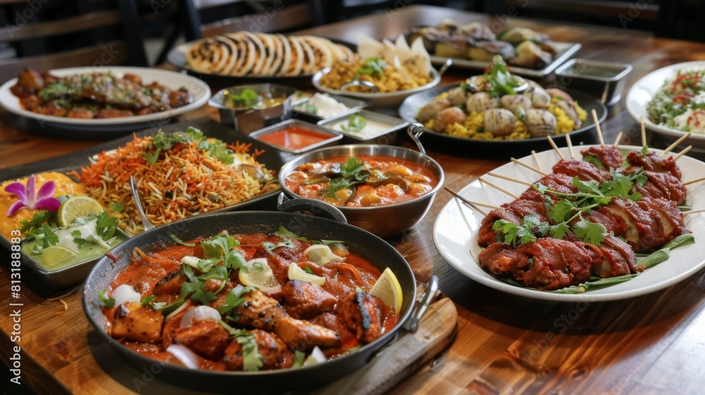 A tantalizing display of Indian curries, biryanis, and tandoori dishes, showcasing the rich diversity of Indian cuisine. A tantalizing display of Indian curries, biryanis, and tandoori dishes, showcasing the rich diversity of Indian cuisine.