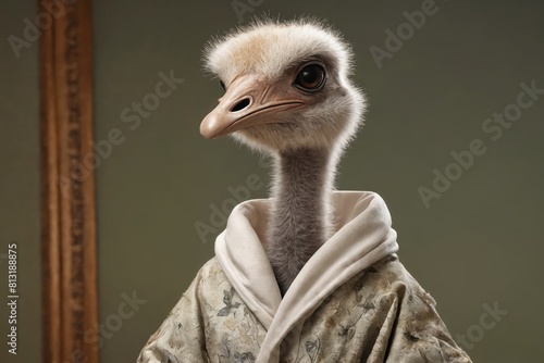 Elegance Unfeathered: Ostrich Adorning a Dress photo