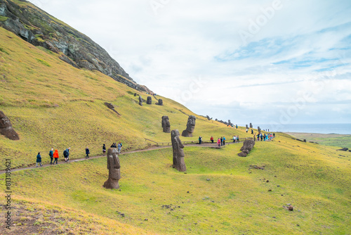 Moai factory on Easter Island or Rapa Nui: the place where they carved the Moai sculptures photo