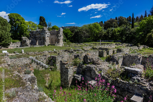 The remains of Cemenelum - a basilica, baths and amphitheater are located on the hill of Cimiez, the ancient Roman city of Cemenelum. Nice, France.  photo