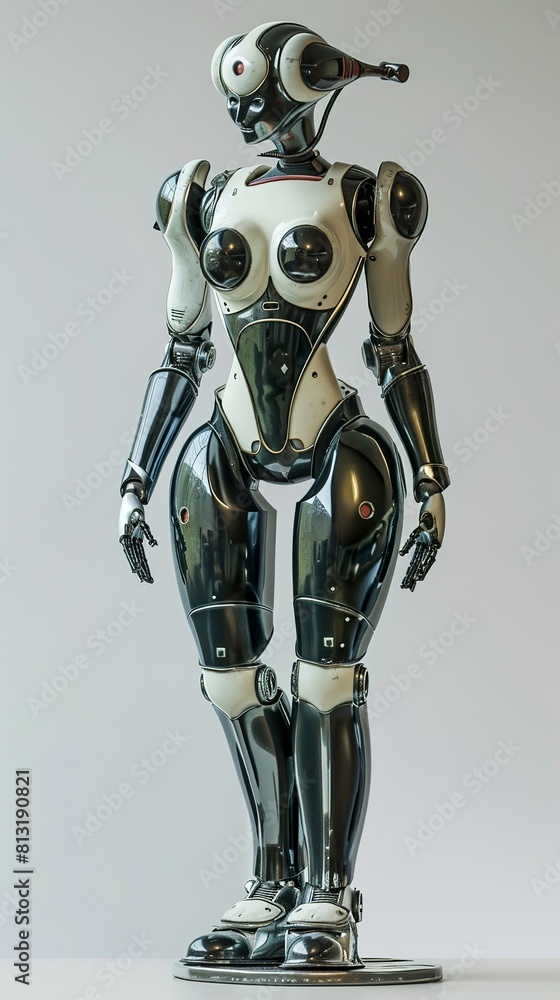 Female robot sci-fi statue with detailed body parts close-up Female robot sci-fi statue with detailed body parts close-up