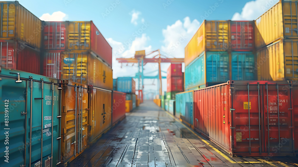Container Loading Creative Shot Loading and unloading of containers in the port on a bright sunny day ...