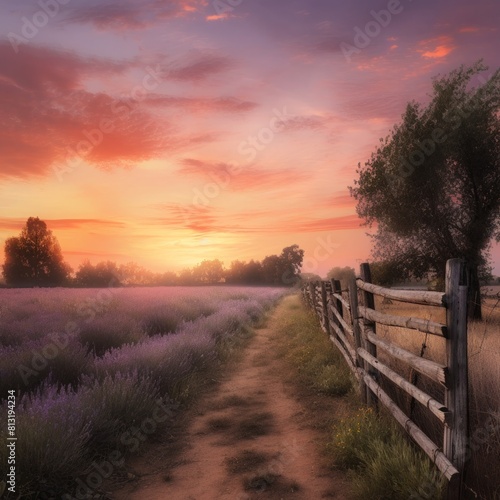 Calming Lavender Landscape - Warm Sky Backdrop