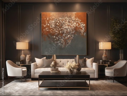 Elegant Modern Living Space with Wall for Artwork