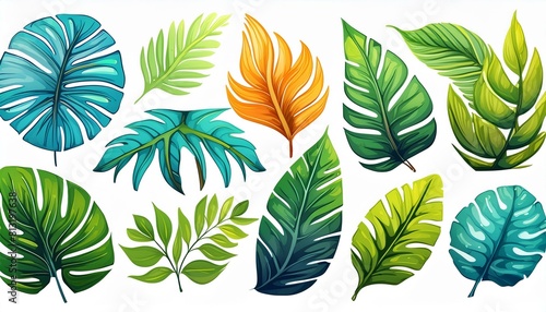 set vector tropical foliage illustration of ui interface icons isolated on white background