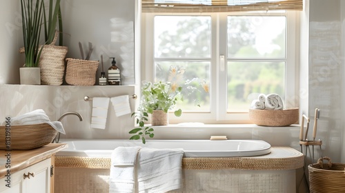 Transform a bland bathroom into a spa-like oasis with soothing colors and natural materials