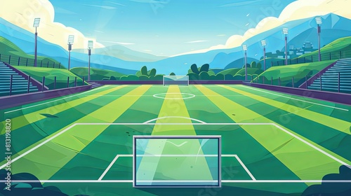 Soccer football field stadium concept drawing painting art wallpaper background