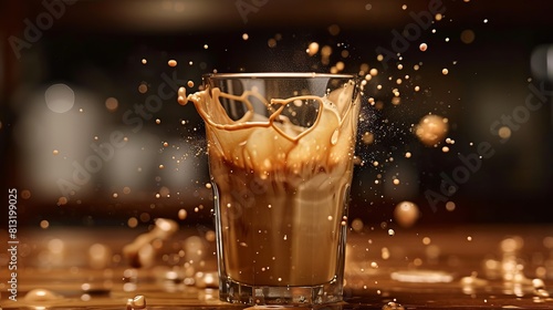 The milk coffee splattered out of the glass